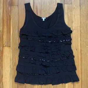 J.Crew Black Sequin Tiered Ruffle Tissue Tank Top